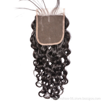 Pre Plucked Natural Hair Line Virgin Human Hair Water Wave Lace Closure Wet and Wavy Human Hair Closure